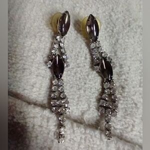 Silvertone dangle rhinestone post earrings